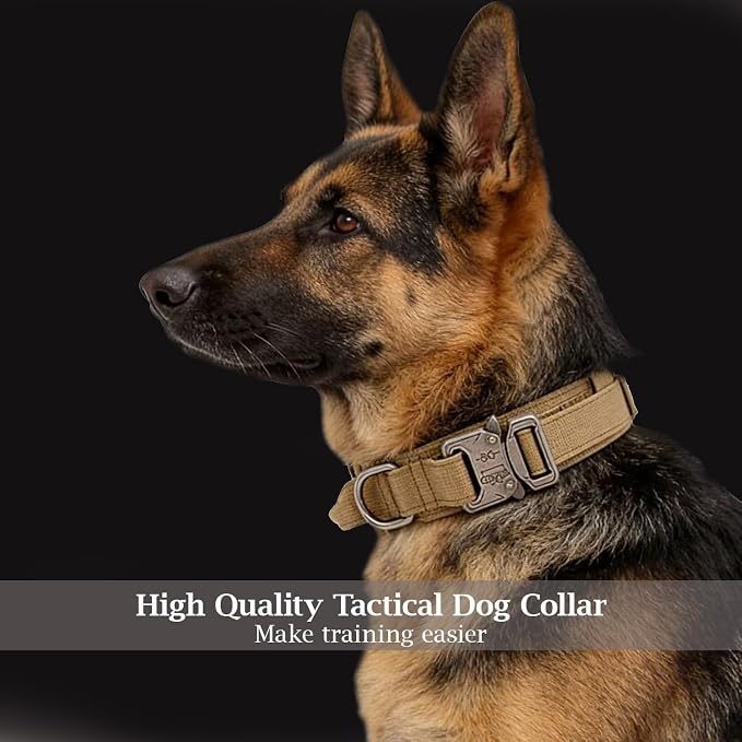Tactical Dog Collar Adjustable Military Nylon Dog Collar with Control Handle and Heavy Duty Metal Buckle for Medium and Large Dogs (Brown,XXL)