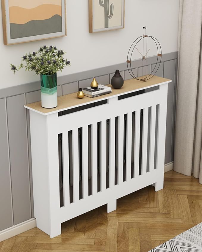 Modern Radiator Covers Wall Heater Cover Cabinet Shelf Bathroom Floor Radiator Shelve, Hide Cluttered Pipes/Easy to Install, Suitable for Household Living Room, White(39.4" Lx35.4 Hx7.9 W)