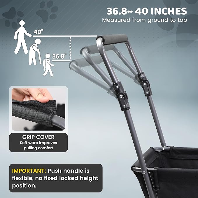REDCAMP Folding Dog Wagon for Large Dogs, 110lbs Heavy Duty Pet Stroller | 17.3" Extendable Rear Ramp for 2 Medium Dogs, All-Terrain Dog Cart with Brakes & Push Handle for Senior Pet, Black