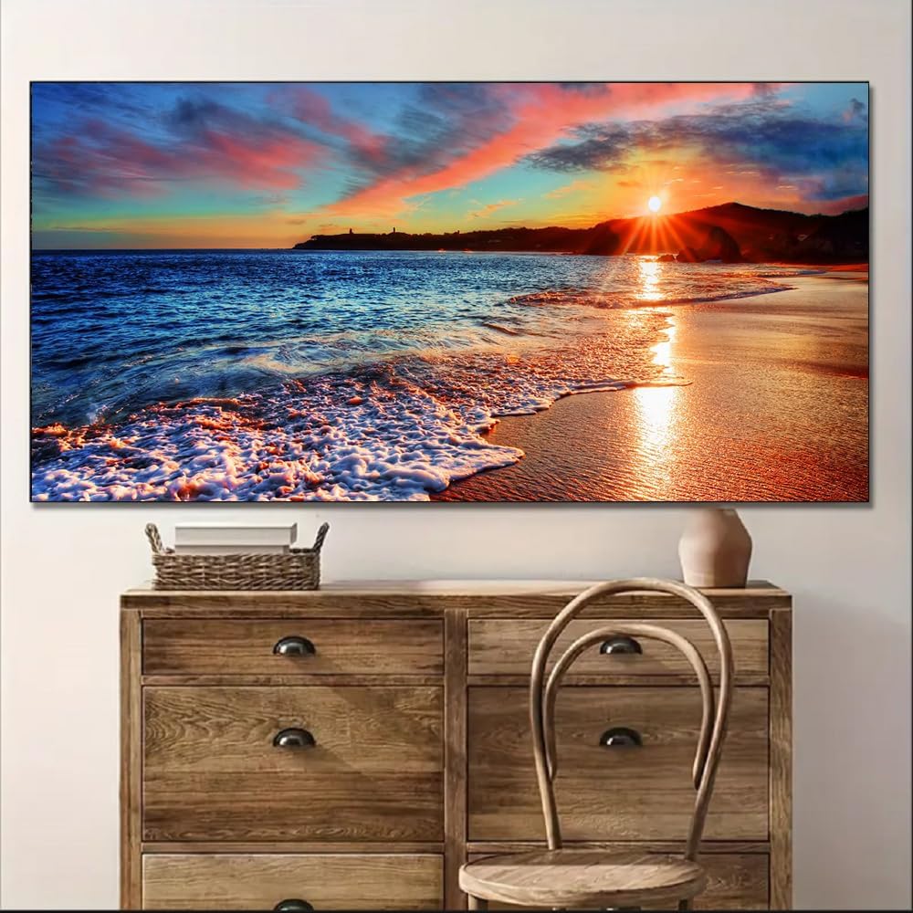 Yxbhhym-Large Pictures for Living Room Wall Art Sunset Beach Artwork for Wall Coastal Room Decor Ocean Canvas Wall Art Seascape Print Painting Sea Poster Bedroom Wall Decor Office Home Decoration