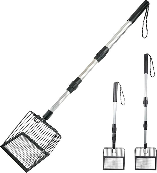 Metal Cat Litter Scoop with Extendable Long Handle, No Bending Back | Heavy Duty Stainless Steel Cat Pooper Scooper Large Durable Non-Stick Deep Shovel Kitty Litter Scoop Detachable Long Handle