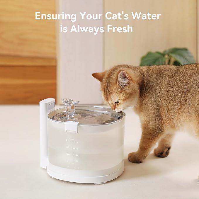 Cheerble Pumpless Cat Water Elfin Fountain, Wireless Pet Fountain Battery Operated, 2L/67oz E1+ Automatic Water Dispenser Cats & Dogs MagDrive™ Technology Stainless Steel Tray, 4 Filters