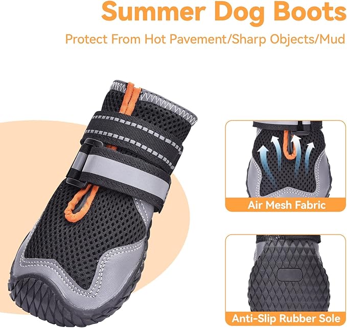 Dimicoo Dog Shoes,Breathable Boots for Summer Hot Pavement,Non-Slip Paw Protector for Small Medium Large Dogs,Reflective Dog Booties for Outdoor & Indoor Hardwood Floors