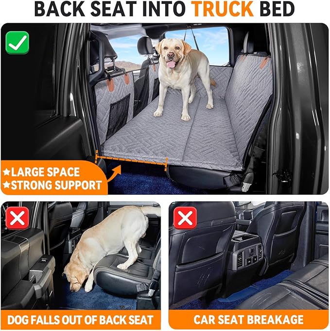 YJGF Hard Bottom Dog Car Seat Cover for Full-Size Trucks,Back Seat Extender | Strong Support,More Rest Space,Waterproof, Scratch Resistant,Car Seat Protector,Dog Hammock for Full-Size Truck