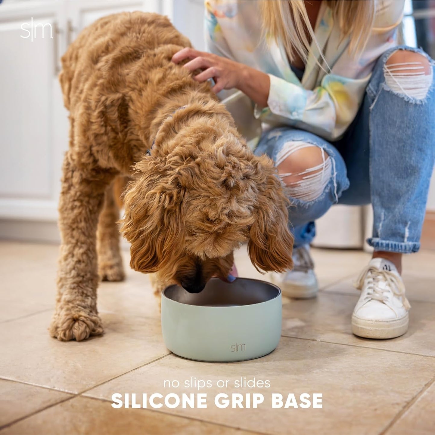 Simple Modern Stainless Steel Pet Water Bowl for Dogs & Cats | Reusable Insulated Stainless Steel Food Bowls for Dog Cat | No Tip No Slip BPA Free | Bentley Collection | Medium (32oz) | Riptide