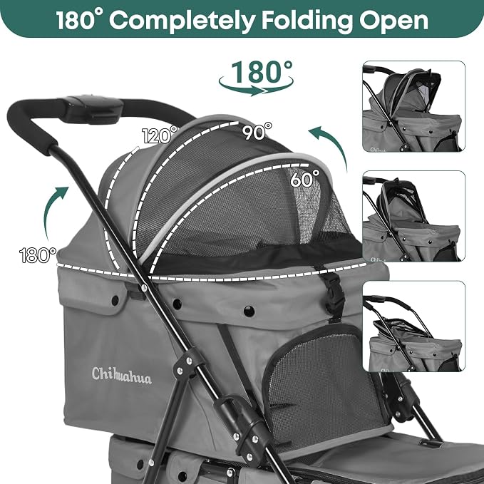 Double Pet Stroller for Dogs and Cats,Cat Strollers for 2 Cats,Double Dog Stroller for 2 Small Medium Dogs,4 Lockable Wheels/Lightweight/Folding,Grey