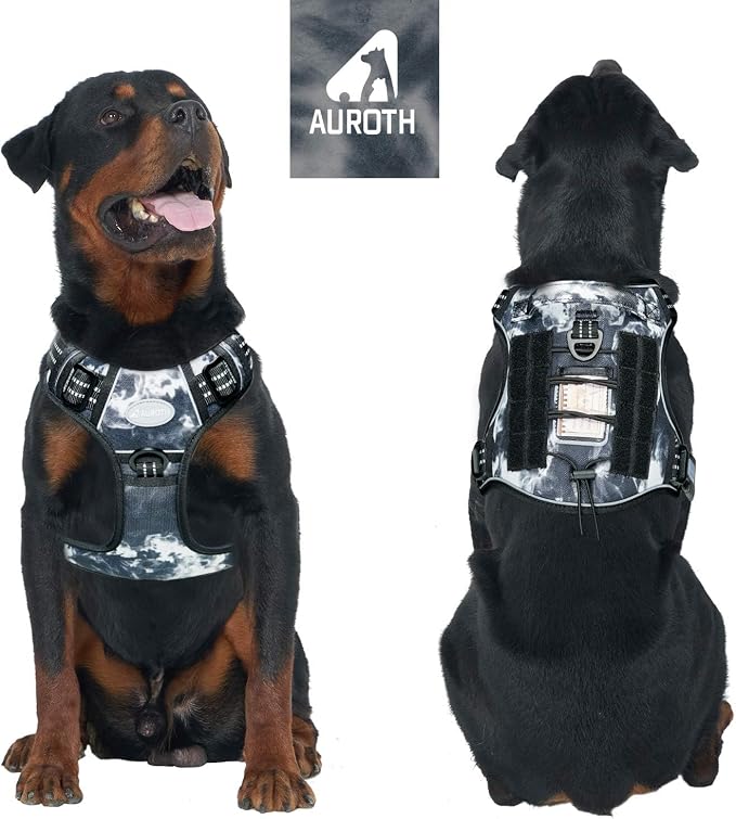 AUROTH Tactical Dog Harness for Small Medium Large Dogs No Pull Adjustable Pet Harness Reflective K9 Working Training Easy Control Pet Vest Military Service Dog Harnesses (L, Black Ink)