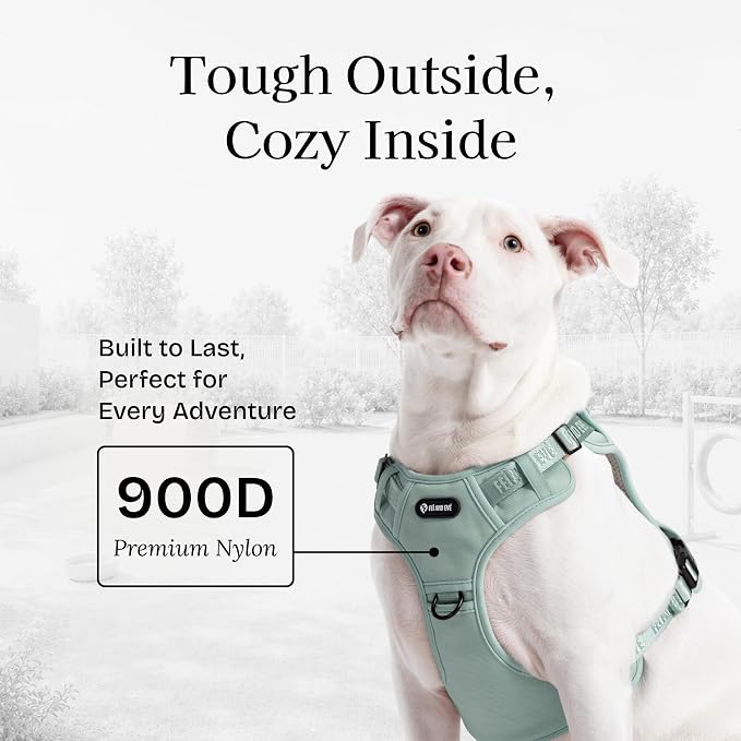 Fei & Eve Classic Dog Harness, MagEase Magnetic Buckle | 3-Point No-Pull Control, Dual Handle Support, 900D Nylon, Tactical Patch Panel, Heavy Duty, X-Large, Green