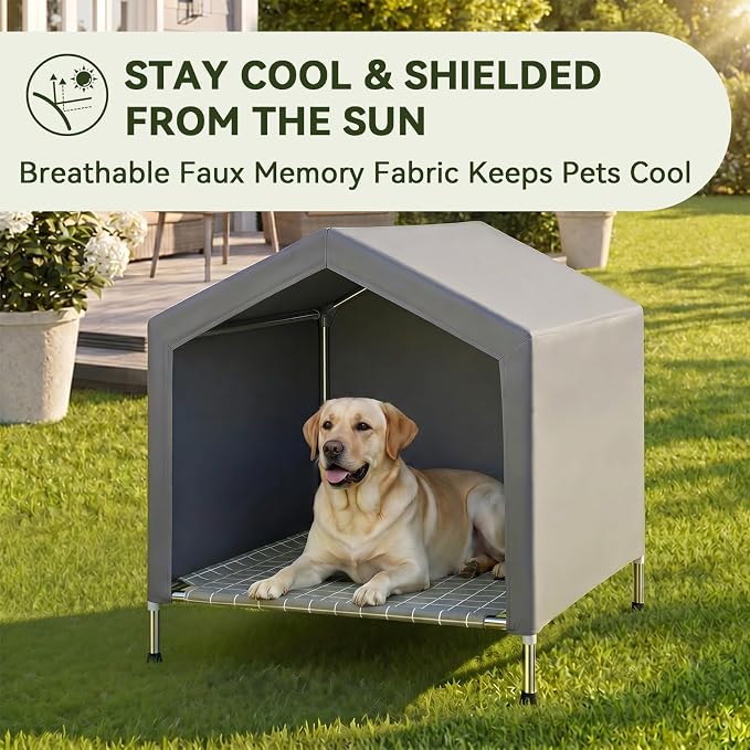 Elevated Dog House for Medium Dogs, Raised Dog Bed with Removable Canopy | Weather-Resistant Sunshade Fabric, Indoor & Outdoor Portable Pet Tent, Rust-Proof Stainless Steel Frame, for Medium Dogs