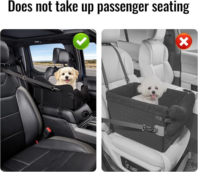 MAXFUT Center Console Dog Car Seat for Small Dogs,for Car/SUV/Small Truck | Equipped with Soft Pillow,Double Fixation,Pet Booster with Safety Belt,Puppy Car Seat for Small Dogs 0-11 lbs