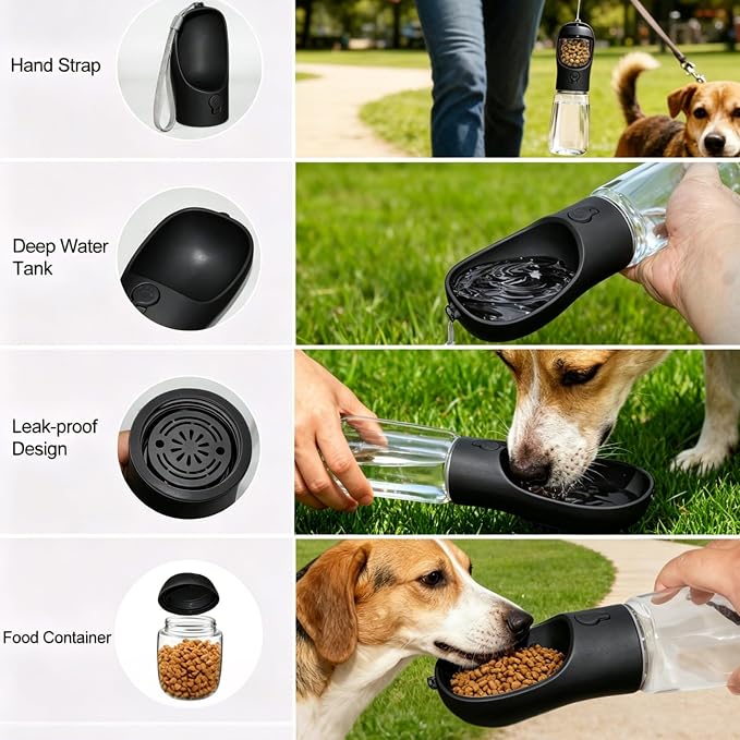 Dog Water Bottle, Portable Water Bottle with Food Container for Dogs Cat Pet Hiking Walking Travel Camping, Leak-Proof Dog Water Bowl Dispenser with Feeder Function Puppy Essentials