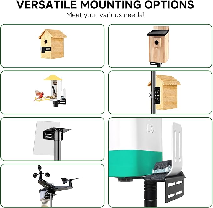 Uoveya Smart Bird Feeder Pole Stand with Proof Squirrel Baffle - Dia 1 Inch Bird House Pole Mount 79", Double Shepherds Hooks Component, Install 2 Bird Houses, Feeding Station for Outdoors Heavy Duty
