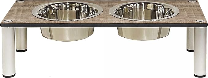 Raised Pet Bowls for Cats and Dogs, Outdoor Elevated Dog Cat Food and Water Bowls Stand Feeder on Aluminum Legs with 2 Stainless Steel Bowls Sizes for Small Medium and Large Dogs. - Small (Amaretto)