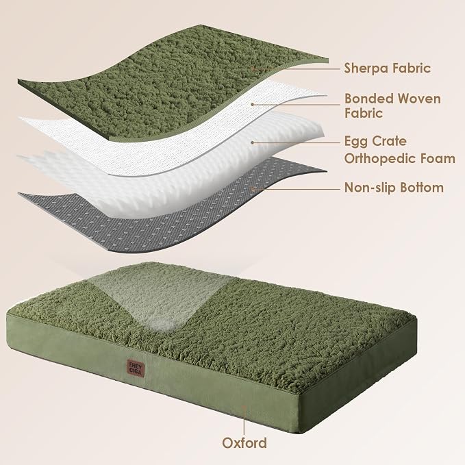 EHEYCIGA Orthopedic Dog Bed Large with Removable Washable Cover, 35x23 | Egg Crate Foam Support, Durable Oxford fabric, Non-Slip Bottom, Machine Washable, Soft Waterproof Plush Pet Bed Mat For Crate
