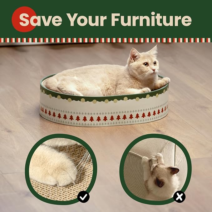 Conlun Oval Cat Scratcher Bed | Scratching Bowl Lounge for Kittens | Medium | Corrugated Cardboard Pad | Concave Shape | No Mess Enclosed Base | Serves as Couch Furniture Protector