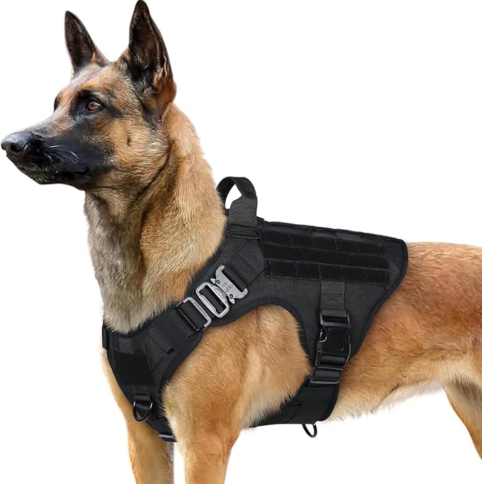 rabbitgoo Tactical Dog Harness for Large, Heavy Duty Military No Pull Vest | Sturdy Metal Buckles, 5 Adjustments, Molle System, Powerful Pullers for Training, Hunting, Outdoor, Black, Large