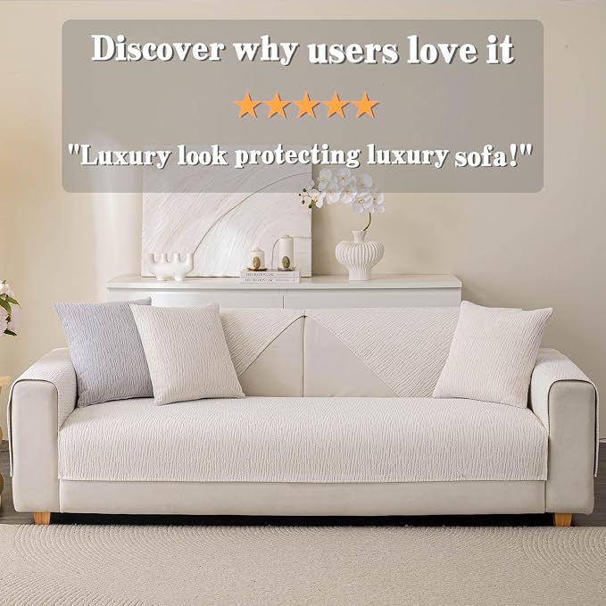 Soft Waterproof Chenille Cover Washable, Non Slip Sectional Sofa Covers for 3 Cushion Couch Sofa L Sharped Sofa Slipcover for Pets, Furniture Protector (1 PCS 36"x82" White)