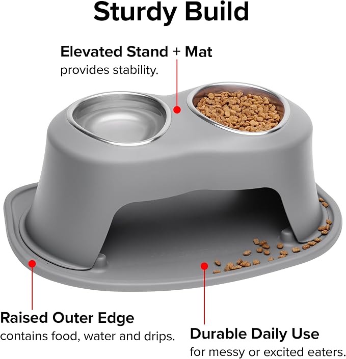 WeatherTech Double High Pet Feeding System w/Plastic Dog/Cat Bowls - 14" High Stand Light Grey (PDHC9614LGLG)
