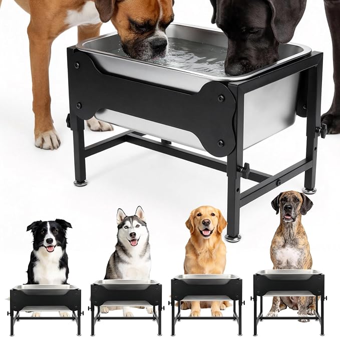 YUEPET Outdoor Elevated Dog Water Bowl, 4 Gallon Raised Bowl for Large Dogs | 4 Heights Adjustable, 4 Gal Extra Large Stainless Steel Bowl, Raised Dog Water Bowl with Stand, Food and Water Use