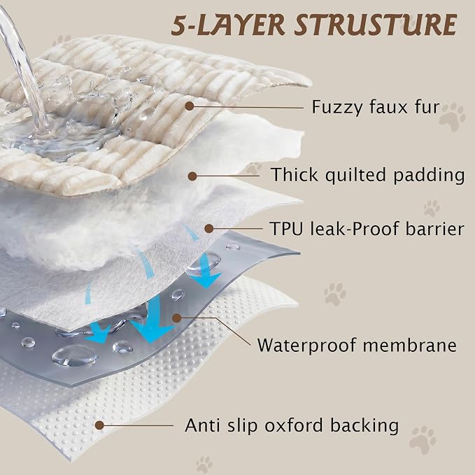 PuTian 100% Waterproof Fuzzy Couch Cover for Dogs White 27.6"x59" | Pet Friendly Dog Mat for Couch, Waterproof Sofa Protector, Scratch Resistant Furniture Cover for Dogs, Machine Washable