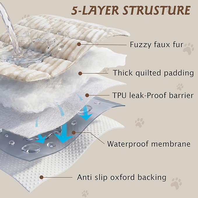 PuTian 100% Waterproof Fuzzy Couch Cover for Dogs White 27.6"x27.6" | Pet Friendly Dog Mat for Couch, Waterproof Sofa Protector, Scratch Resistant Furniture Cover for Dogs, Machine Washable