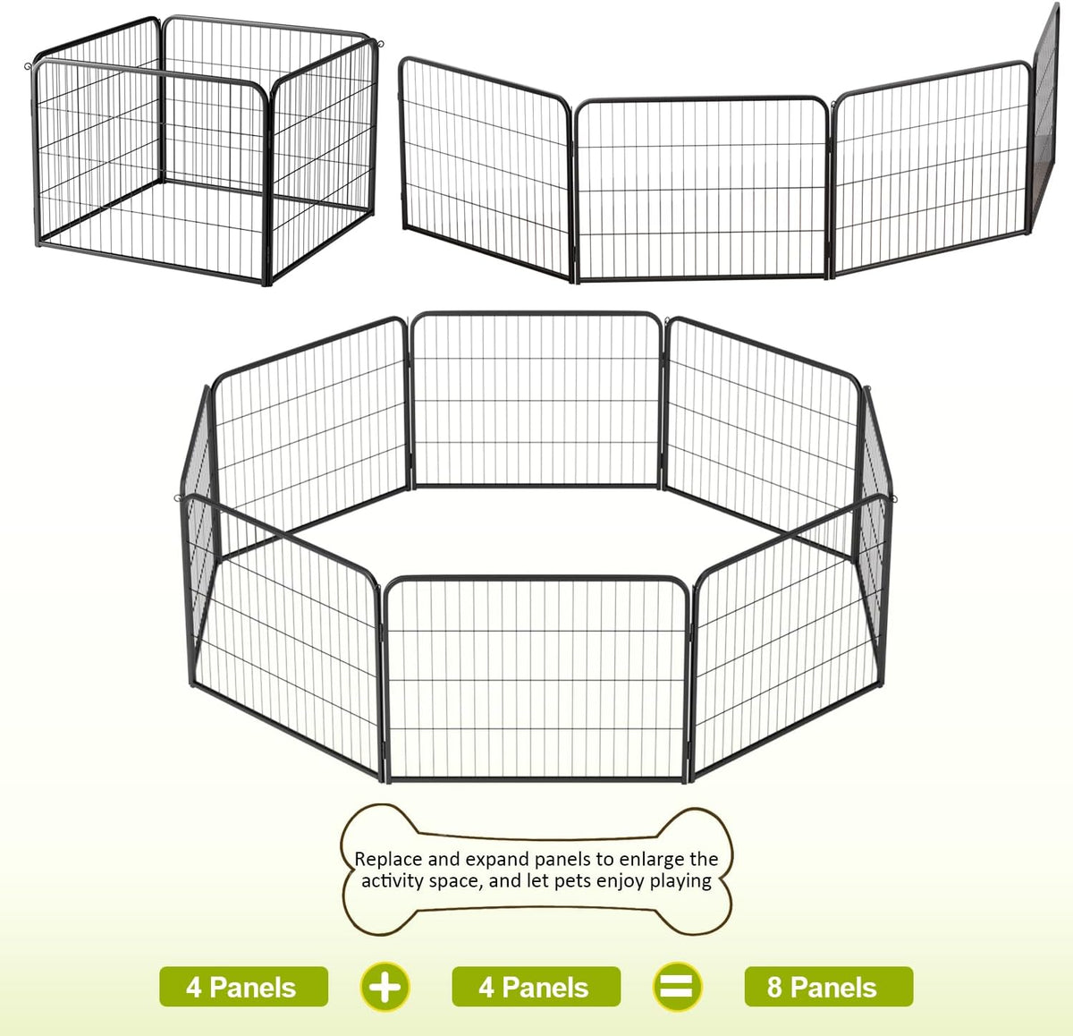 BestPet | Dog Playpen Extender | 24 Inch, 4 Panels | Heavy Duty Metal Pet Exercise Pen | Indoor Outdoor Fence Panels | Rust-Resistant, Removable, Tool-Free Setup | Anti-Skid, Expandable Design