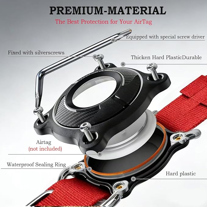 AirTag Dog Collar for Large Dogs Tactical Dog Collar with AirTag Holder | Upgrade Waterproof,Control Handle,Quick-Release Metal Buckle,1000D Nylon Fabric,Soft-Padded Webbing,Velcro Patch(RED,L)