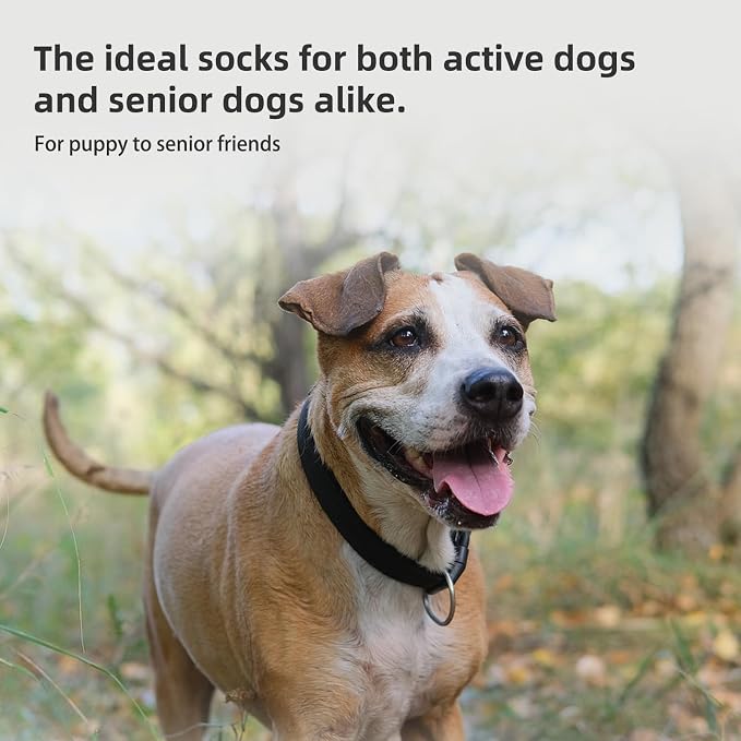PUPTECK Anti-Slip Dog Socks with Double Sides for Small Medium Large Dogs Hardwood Floors Prevents Licking, Dog Shoes for Hot Pavement Traction Control Paw Protector for Senior Dogs, Striped Khaki XL