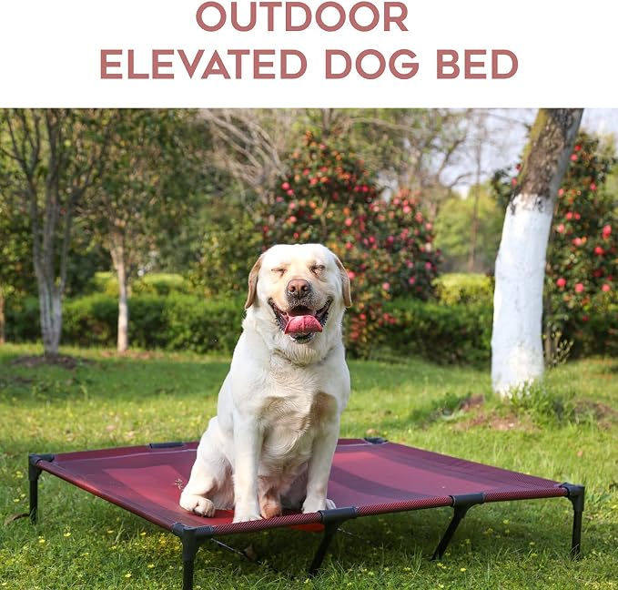 Elevated Dog Bed Waterproof Outdoor, Portable Raised Dog Beds, Dog Cot Off the Floor, Dog Bed Easy Clean Indoor or Outdoor Use, X Large, Red