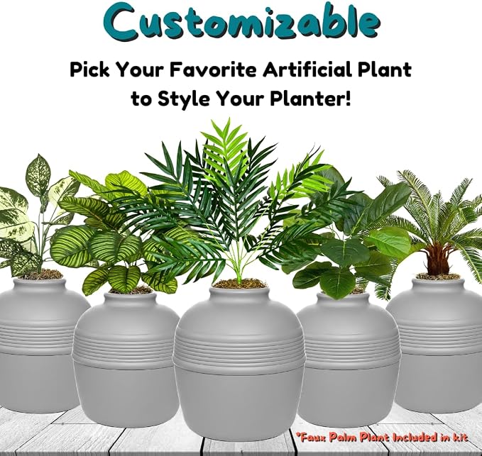 Good Pet Stuff Original Hidden Litter Box Planter, Decorative Cat Litter Enclosure with Carbon Filter, Artificial Palm Plant, Upgraded Design, Easy Clean Litter Tray, Essentials Kit, Stone Gray