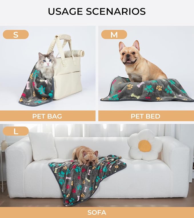 Luciphia 1 Pack 3 Blankets Fluffy Premium Fleece Pet Blanket Flannel Paw Bone Printed Throw for Dog Cat(Medium 30"x20", Grey)