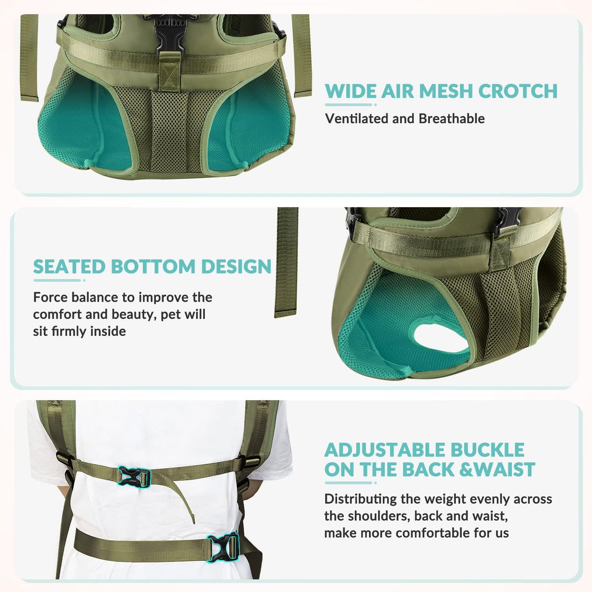 Lukovee Dog Backpack Carrier, Legs Out Easy-fit Dog Front Carrier for Small Medium Dogs, Adjustable Hands Free Dog Chest Carrier for Hiking Cycling (Green,X-Large)