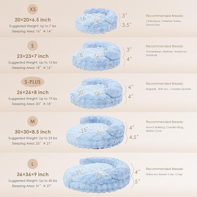 EHEYCIGA Soft Cat Couch Bed for Indoor Cats, Fluffy Small Dog Bed with Removable Washable Cover, Bolster Pet Sofa, Waterproof and Non-Slip, 23" x 23"x 7", Blue