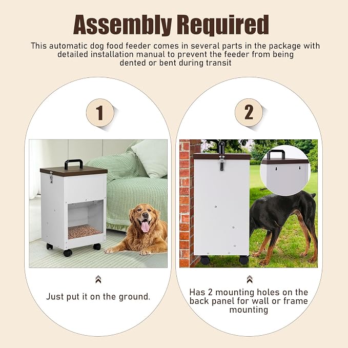 28Lbs Automatic Dog Feeder Large Breed, Easy to Move with Wheels | Outdoor Gravity Dog Feeder, Galvanized Metal Self Feeding Dog Food Dispenser with Clear Door, Pet Feeding Station