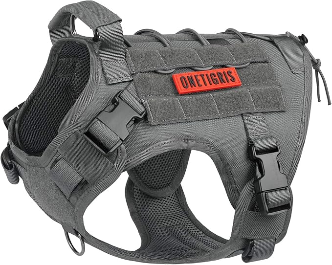 OneTigris Tactical Dog Harness Vest No-Pull Service Dog Vest for Small Dogs | 1000D Pullable Nylon, with Control Handle and Hook & Loop Panels, Easy On & Off, Adjustable for Walking Training Gray XS