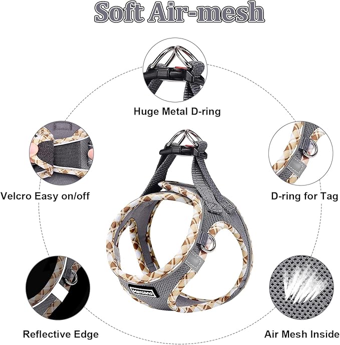 Mercano Soft Mesh Dog Harness and Leash Set, No-Chock Step-in Reflective Breathable Lightweight Easy Walk Vest Harnesses with Safety Buckle for Small Dogs, Cats (Grey, XS)