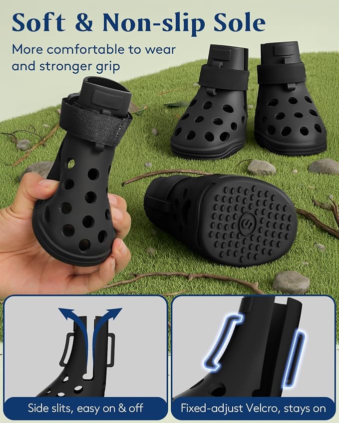 Dog Shoes for Hot Pavement, Breathable Dog Boots Paw Protectors with Adjustable Straps & Non-Slip Sole, Easy On & Off, Waterproof, Easy-Cleaning (Black, M)