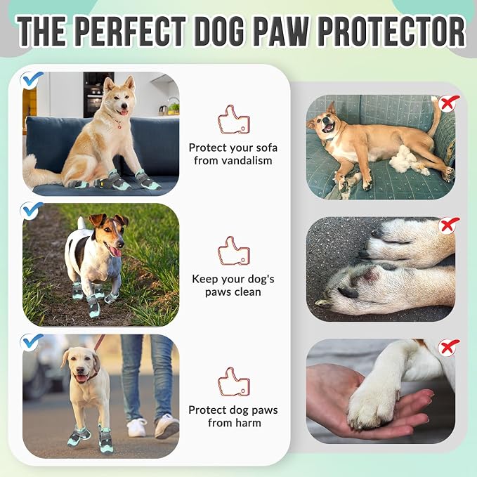 SlowTon Dog Shoes for Large Small Medium Dogs - Waterproof Dog Boots for Summer Hot Pavement, Paw Protector for Outdoor Walking Winter Snow, Anti-Slip Rubber Dog Booties for Hardwood Floor (GR, 5)