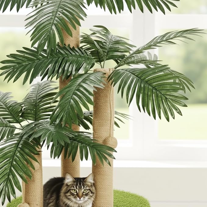 LEMONDA 31.5Inch Cat Scratching Post,Cat Scratcher Tree with 3 Scratching Poles & 2 Interactive Dangling Balls,Cats Scratching Posts for Indoor Kitten & Adult Cats