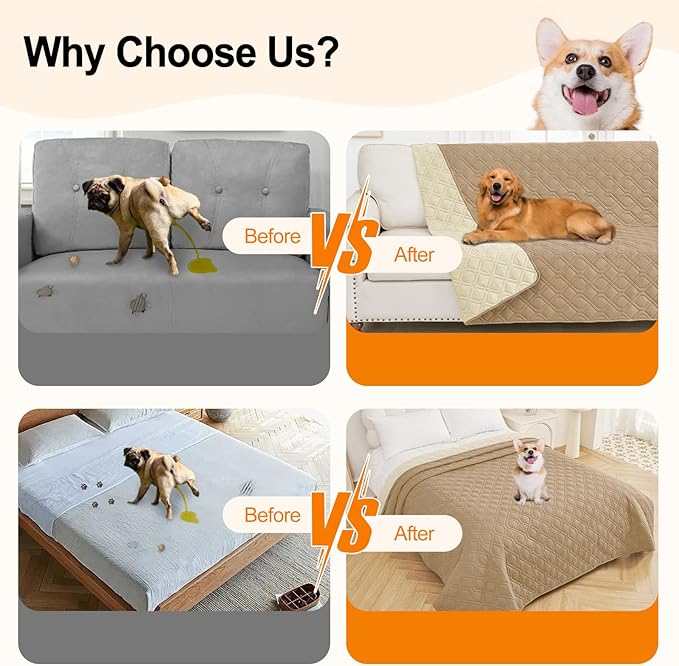 Smiry Reversible Waterproof Couch Covers for Sofa, Washable Dogs Pet Couch Covers for 3 Cushion Sofa Pet Friendly, Water Resistant Furniture Protector Slipcover, Geometric (82"x102", Camel/Beige)