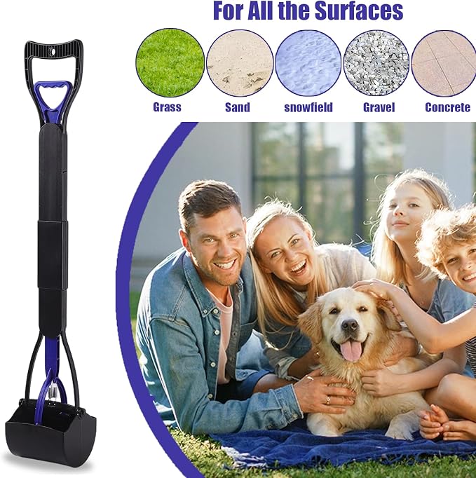 32'' Pooper Scooper for Large Small Dogs Heavy Duty, Long Handle Poop Scoop for Yard, Grass, Gravel, Dog Poop Grabber with High Strength Material and Durable Spring(Blue)