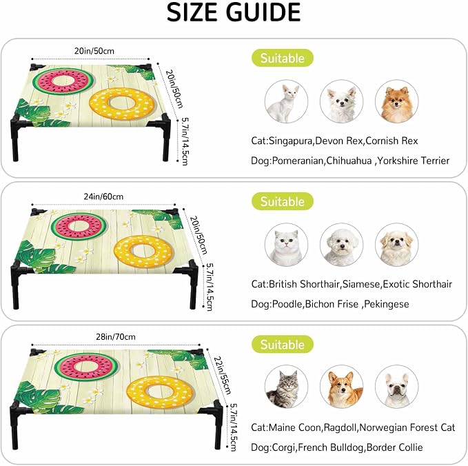 Outdoor Elevated Dog Bed for Medium Dogs, Summer Swimming Rings Breathable Cooling Raised Dog Cot for Indoor/Outdoor, Floral Plumeria Yellow Wooden Waterproof Elevated Pet Beds, M 24 x 20 in