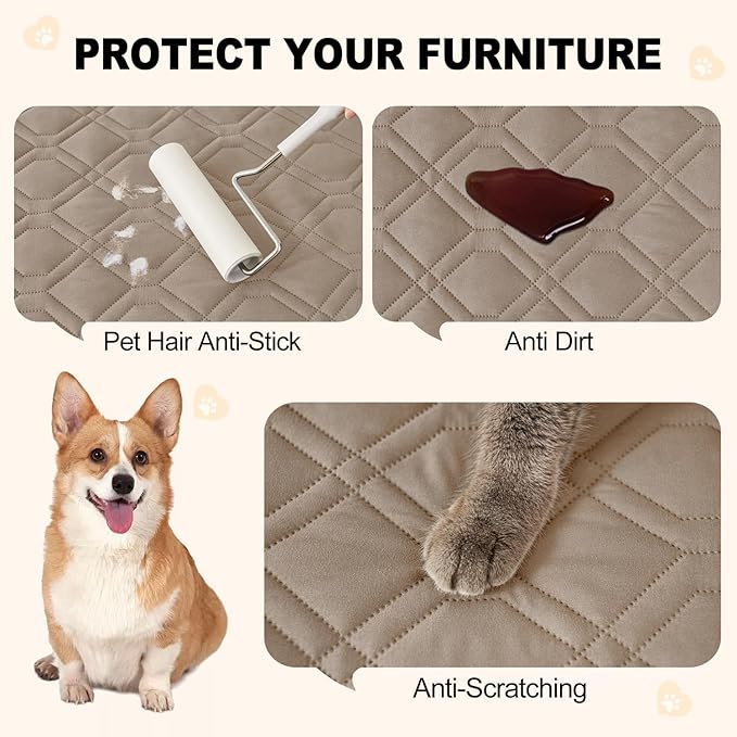 Smiry Reversible Waterproof Couch Covers for Sofa, Washable Dogs Pet Couch Covers for 3 Cushion Sofa Pet Friendly, Water Resistant Furniture Protector Slipcover, Geometric (30"x53", Taupe/Beige)