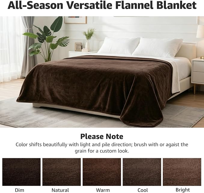 LOOBANI Waterproof Blanket for Bed Intimacy Queen Size 80"x90", Coffee | Double-Side Leak-proof Cozy Flannel, Reversible, Stain-Proof Cover for Rest Movie Time, Furniture Protection, Large Dogs