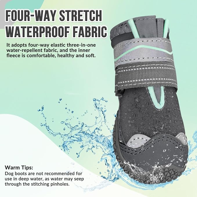 SlowTon Dog Shoes for Large Small Medium Dogs - Waterproof Dog Boots for Summer Hot Pavement, Paw Protector for Outdoor Walking Winter Snow, Anti-Slip Rubber Dog Booties for Hardwood Floor (Grey, 2)