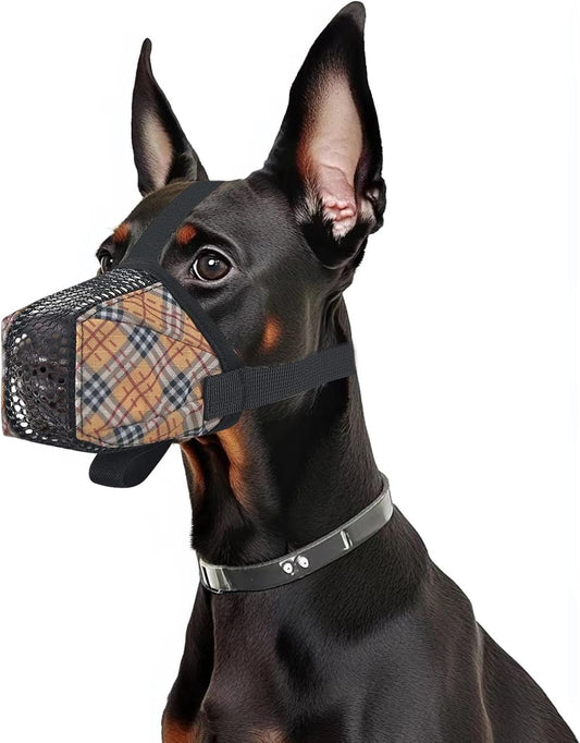 Dog Muzzle for Small Large Dogs - Soft Nylon Basket Muzzle with Adjustable Strap, Breathable Mesh Design Prevents Biting Chewing Licking Eating - Ideal for Training, Grooming & Vet Visits (Yellow, M)