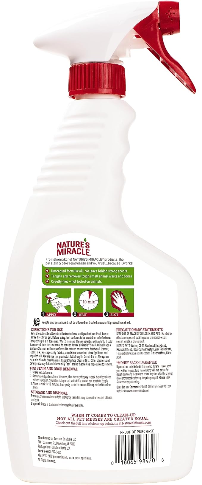 Nature’s Miracle Small Animal Cage and Surface Cleaner, Bio-Enzymatic Cleaning Formula, Destroy Tough Stains and Odors, 24 Ounces