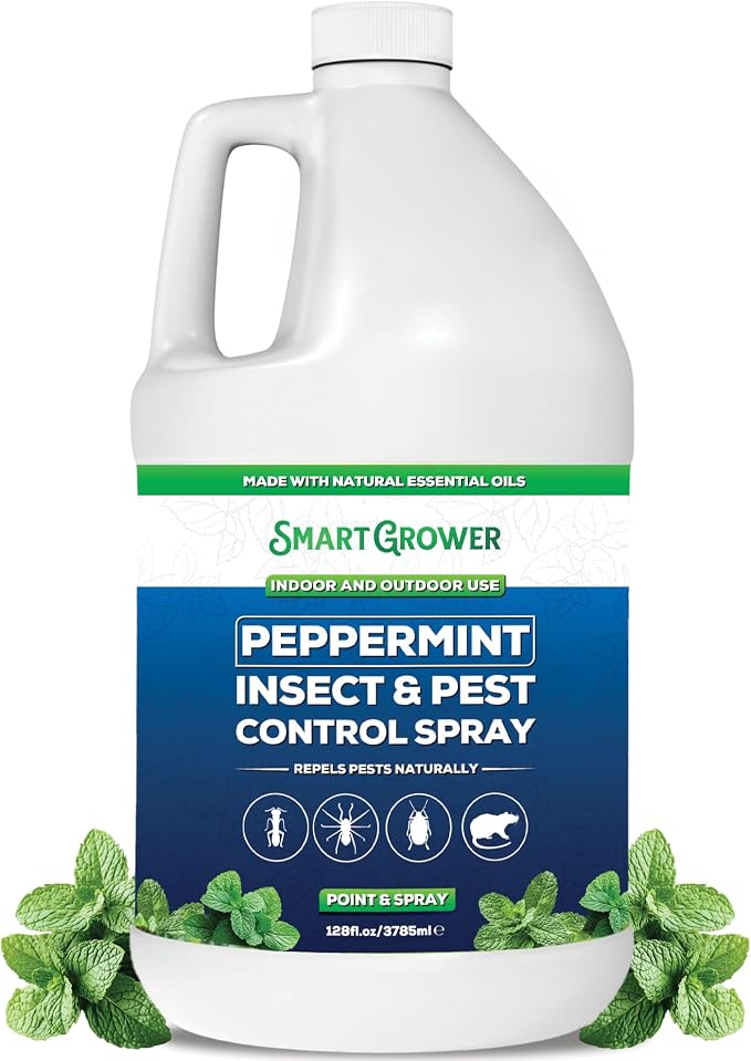 All Natural Peppermint Oil Insect & Pest Control Spray Repels Mice, Spiders, Ants, for Home, Indoor, Outdoor, Garden Maximum Strength Smart Grower Ready to Use 128 FL OZ