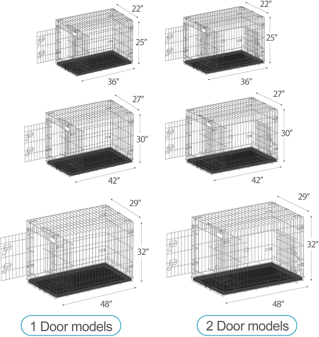 PetsTuff Great CRATES 42” X-Large Dog Crate - Heavy-Duty Dog Kennel with Divider Panel for Pets 65-85lbs - Durable Leaf-Proof Tray - Foldable, Carry Handle & Wheels for Easy Moving