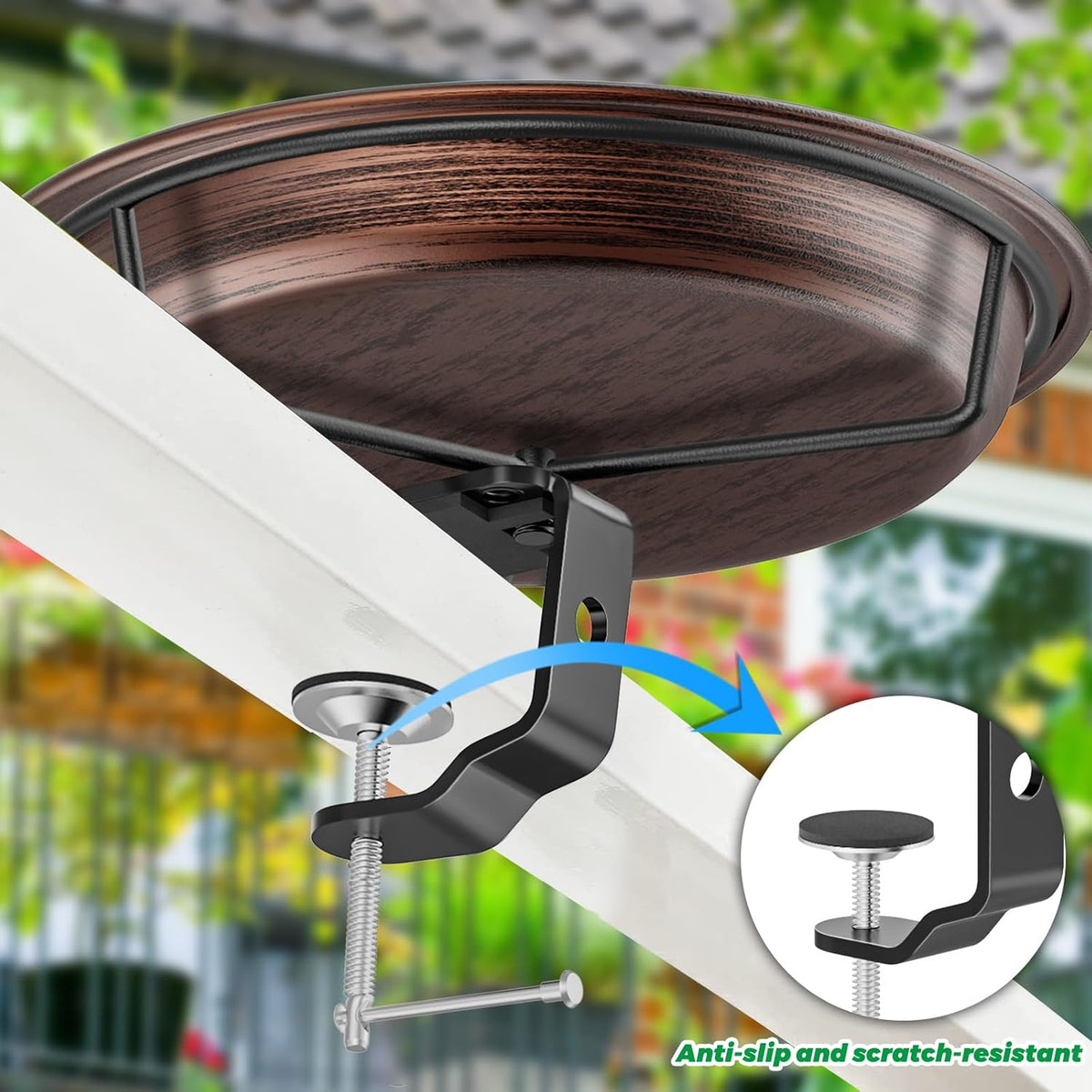 Deck Mounted Bird Bath for Outside, Detachable Birdbath Bowl with Sturdy Clamp, Outdoor Bird Baths Bowl for Attracting Birds Garden Yard Decor (Brown)